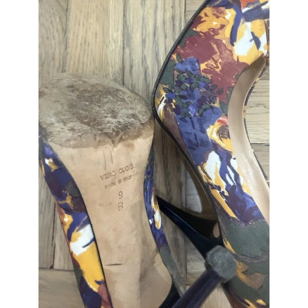 Giuseppe Zanotti Floral Silk Peep Toe Blue‎ Heels Pumps Size 9